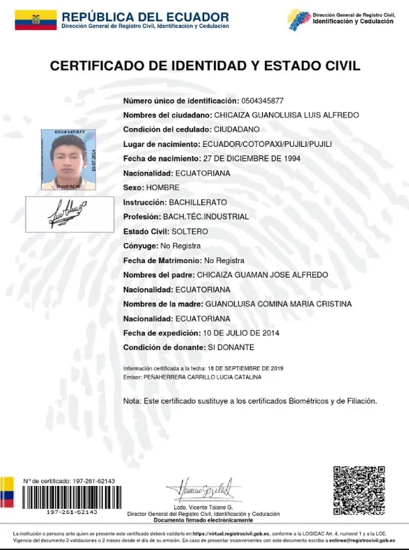 Obtener Certificado de identidad