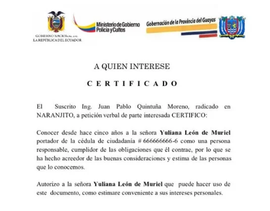 Certificado de honorabilidad
