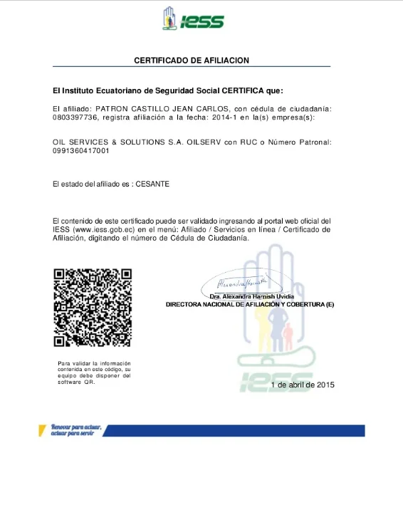 Certificado de afiliación al IESS