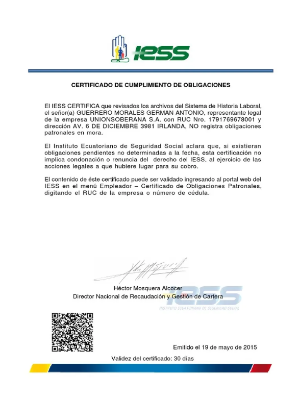 Certificado de obligaciones patronales